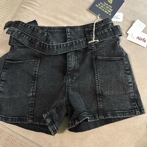 High waisted Black denium shorts with tie at waist